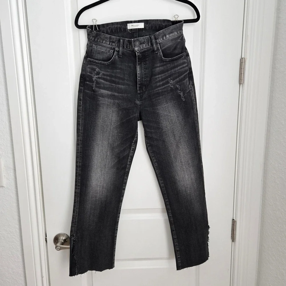 MOUSSY‎ VINTAGE jeans Alhambra Flare-Hi Jeans black crop split side hem Size 27